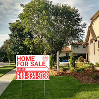 Home Sale Yard Sign - Plain White Red - Right Arrow with Logo Design YardSigns.com
