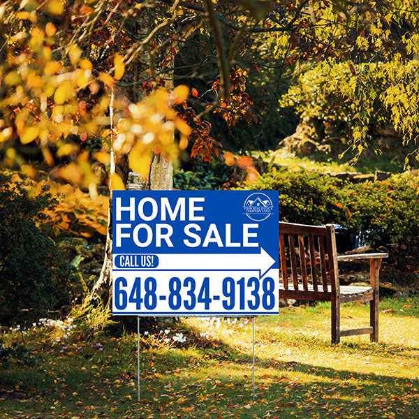 Home Sale Yard Sign - Plain Black White - Right Arrow with Logo Design - YardSigns.com