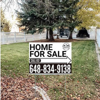 Home Sale Yard Sign - Plain White Black - Right Arrow with Logo Design YardSigns.com