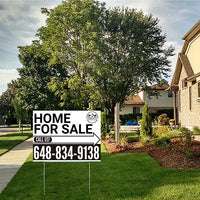 Home Sale Yard Sign - Plain White Black - Right Arrow with Logo Design YardSigns.com