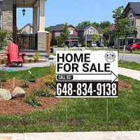 Home Sale Yard Sign - Plain White Black - Right Arrow with Logo Design YardSigns.com