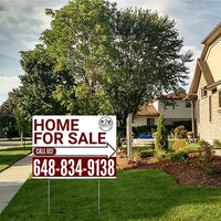 Home Sale Yard Sign - Plain White Strong Maroon - Right Arrow with Logo Design YardSigns.com