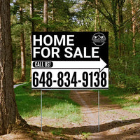 Home Sale Yard Sign - Plain Black White - Right Arrow with Logo Design YardSigns.com
