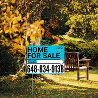 Home Sale Yard Sign - Plain Aqua Blue White - Right Arrow with Logo Design YardSigns.com