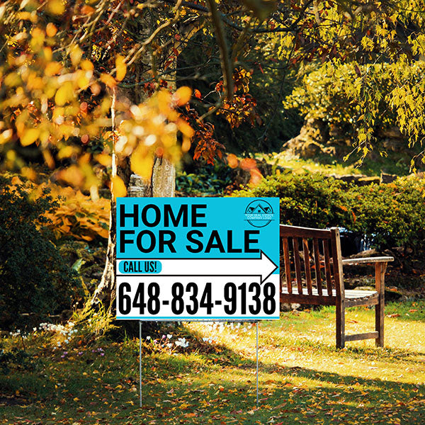 Home Sale Yard Sign - Plain Aqua Blue White - Right Arrow with Logo Design - YardSigns.com