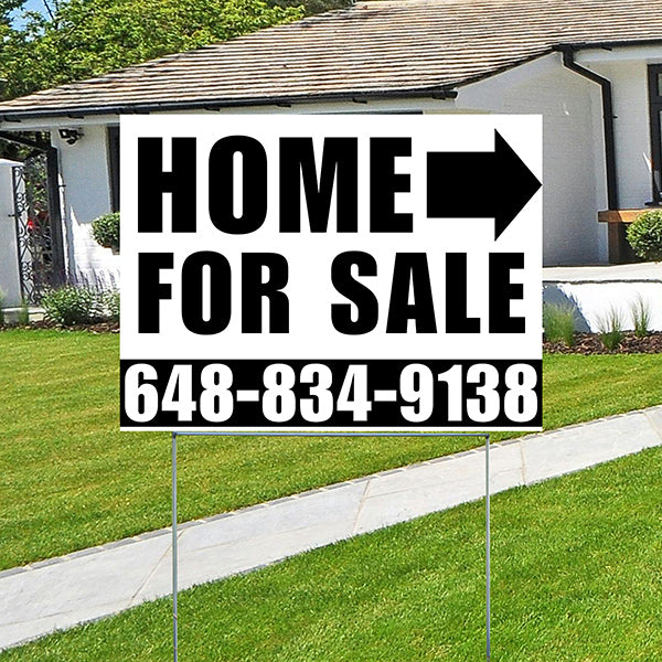 Home Sale Yard Sign - Plain White Black - Right Arrow Design - YardSigns.com
