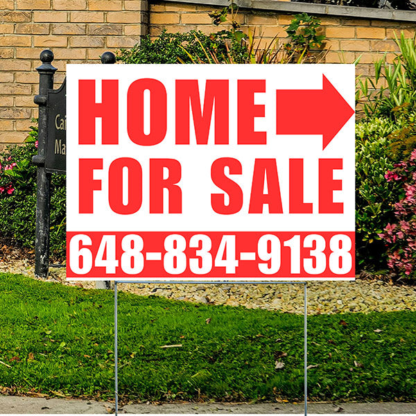 Home Sale Yard Sign - Plain White Red- Right Arrow Design - YardSigns.com
