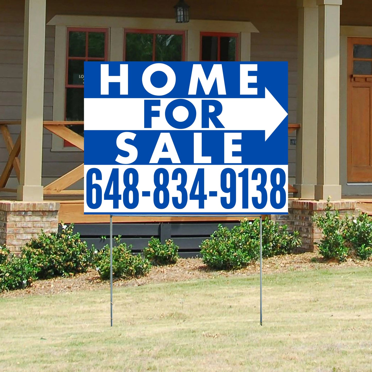 Home Sale Yard Sign - Plain Blue White - Right Arrow Design YardSigns.com