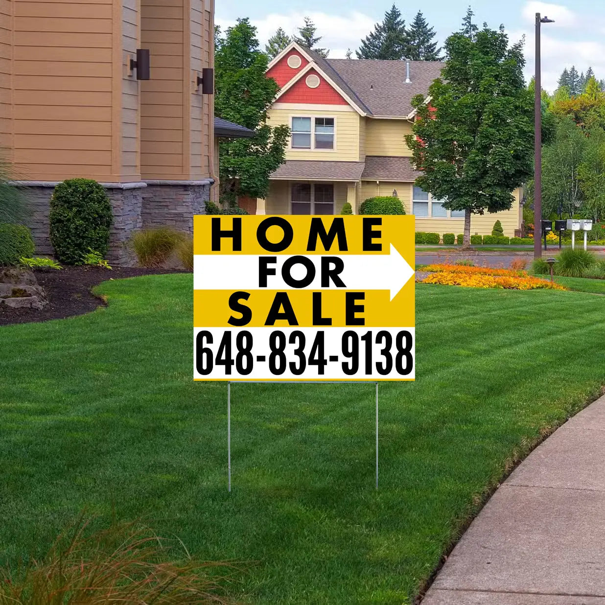 Home Sale Yard Sign - Plain Mustard Gold White - Right Arrow Design YardSigns.com