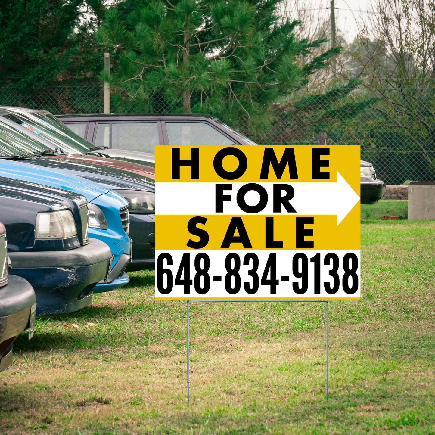 Home Sale Yard Sign - Plain Mustard Gold White - Right Arrow Design YardSigns.com
