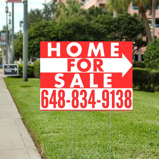 Home Sale Yard Sign - Plain Red White - Right Arrow Design YardSigns.com