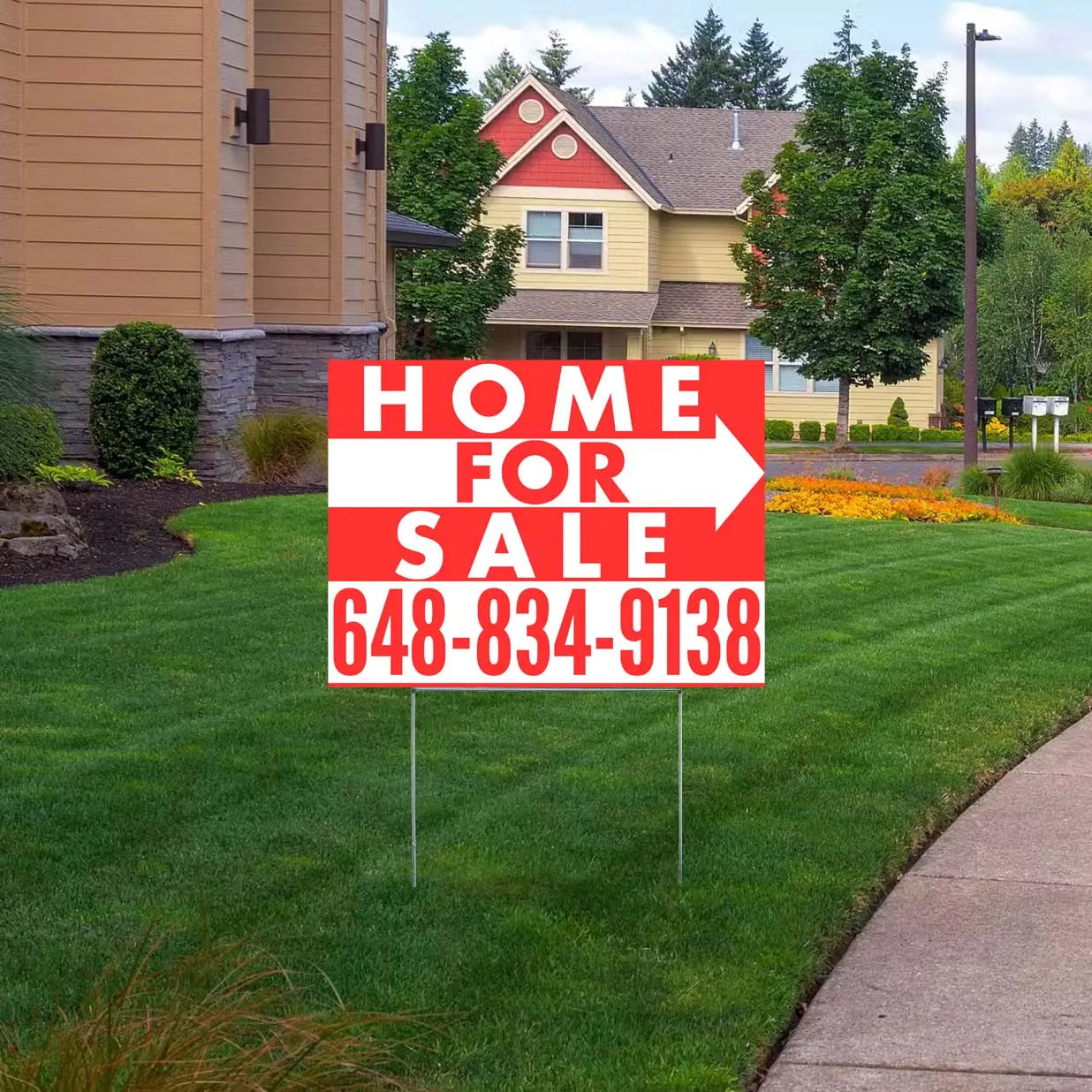 Home Sale Yard Sign - Plain Red White - Right Arrow Design YardSigns.com