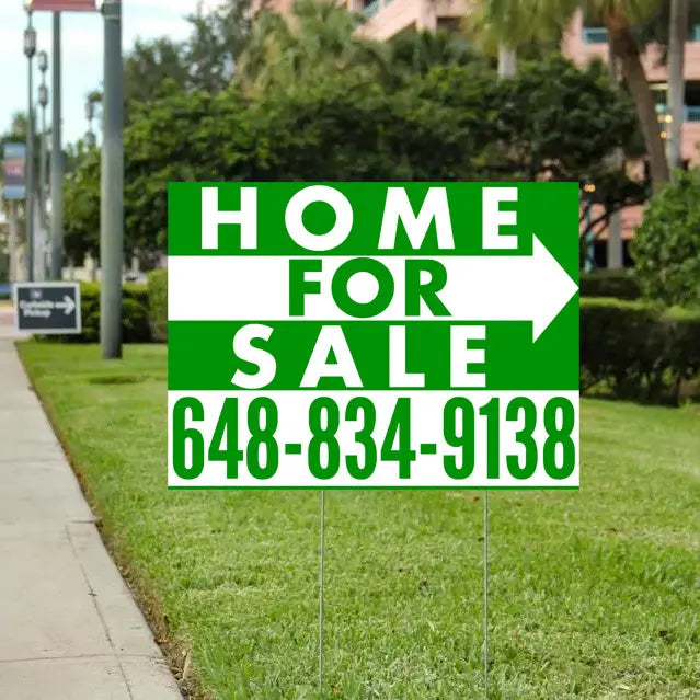 Home Sale Yard Sign - Plain Green White - Right Arrow Design YardSigns.com