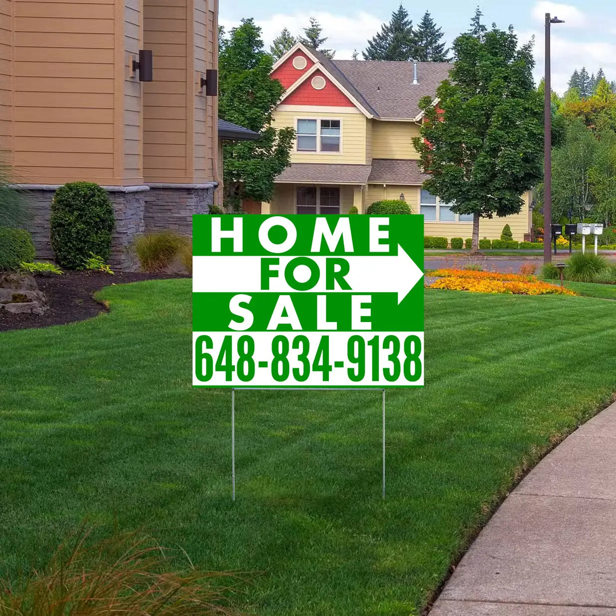 Home Sale Yard Sign - Plain Green White - Right Arrow Design YardSigns.com