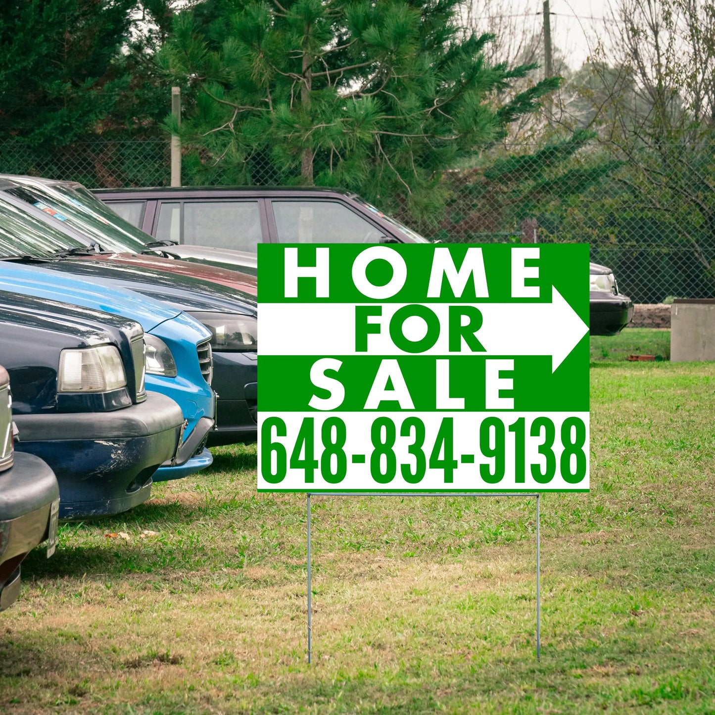 Home Sale Yard Sign - Plain Green White - Right Arrow Design YardSigns.com