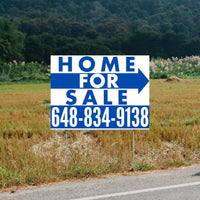 Home Sale Yard Sign - Plain White Blue - Right Arrow Design YardSigns.com