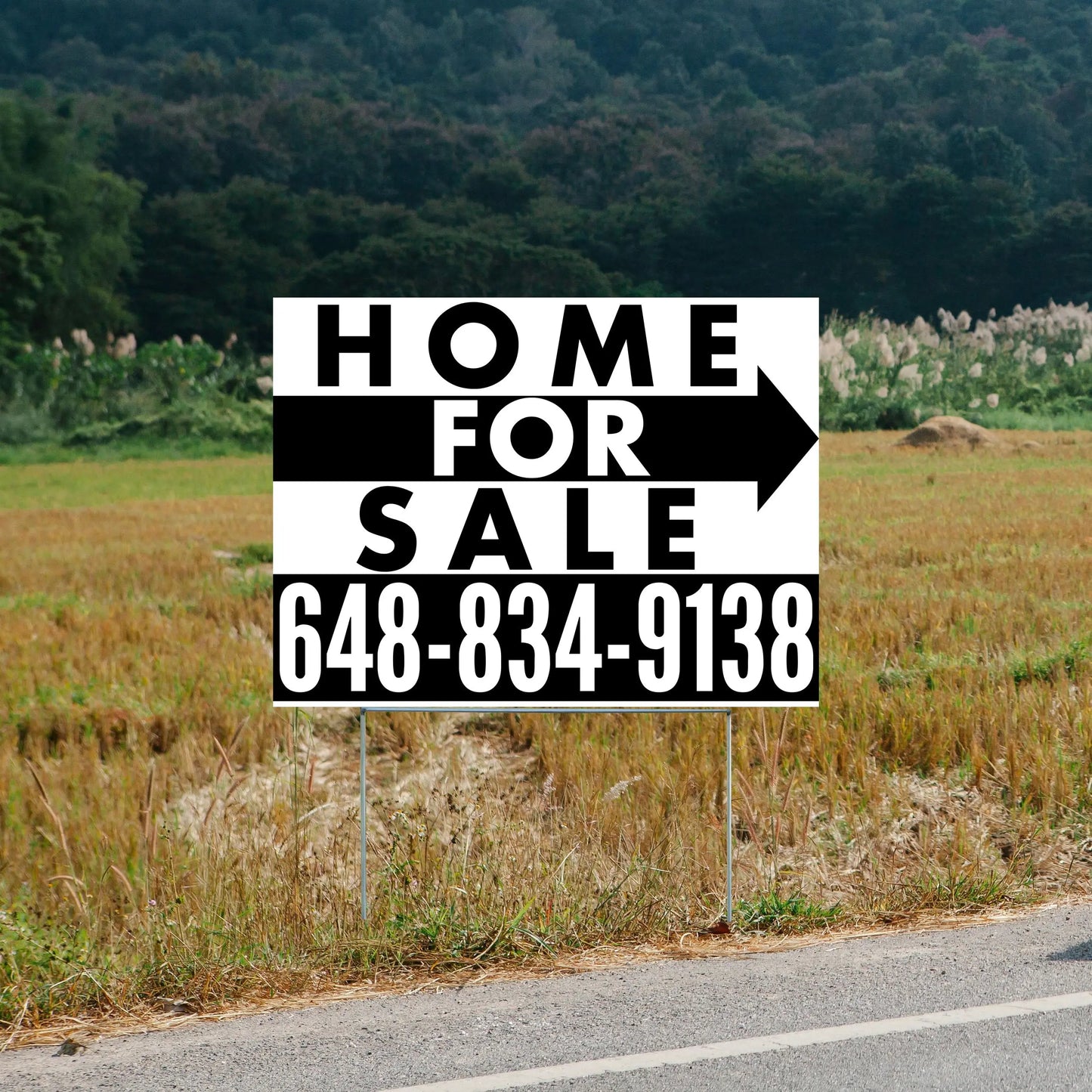 Home Sale Yard Sign - Plain White Black - Right Arrow Design YardSigns.com