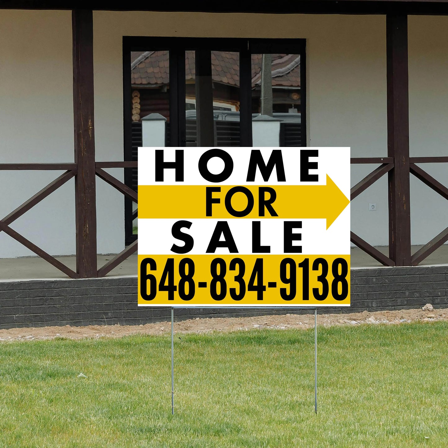 Home Sale Yard Sign - Plain White Mustard Gold - Right Arrow Design YardSigns.com