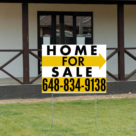 Home Sale Yard Sign - Plain White Mustard Gold - Right Arrow Design YardSigns.com