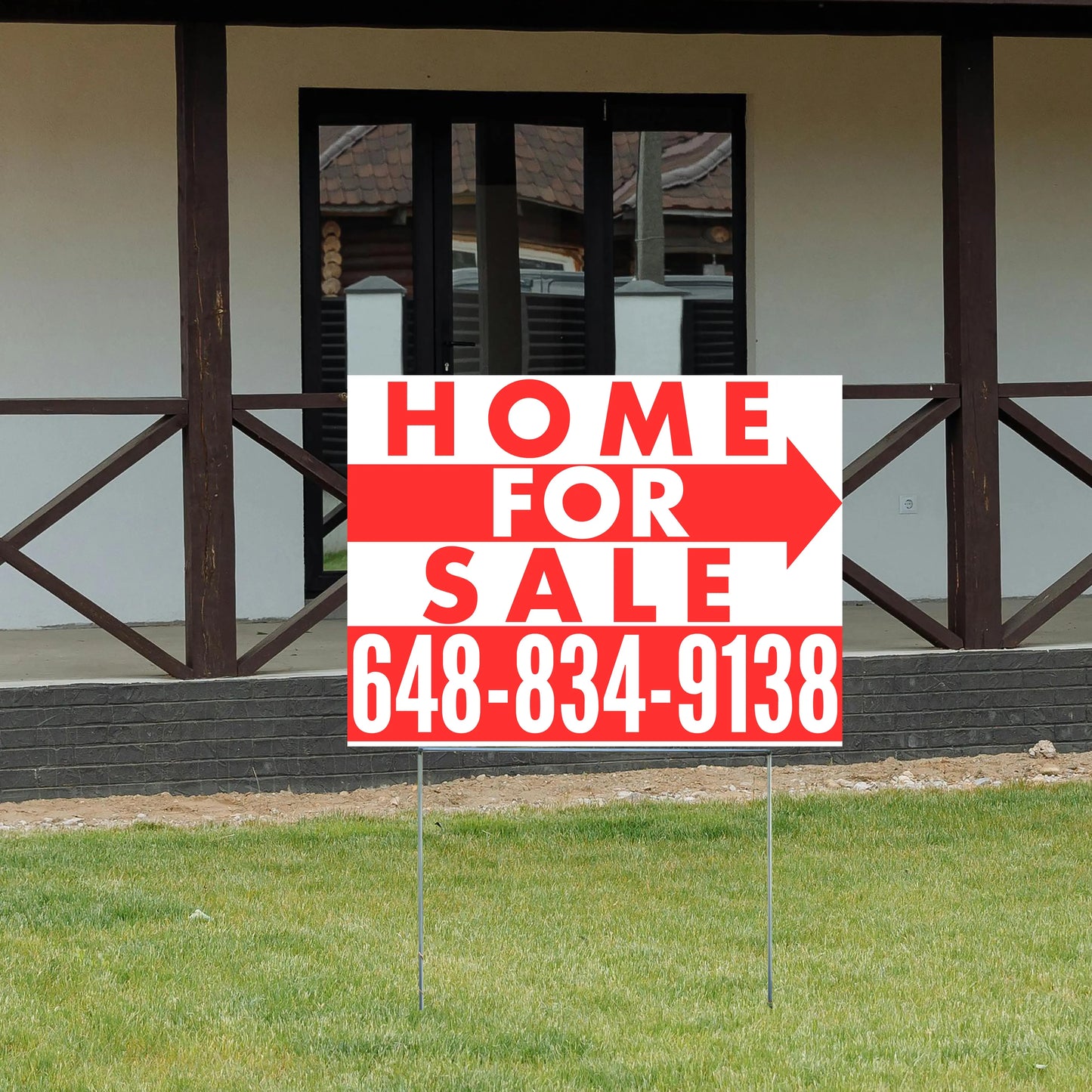 Home Sale Yard Sign - Plain White Red- Right Arrow Design YardSigns.com
