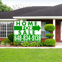 Home Sale Yard Sign - Plain White Green - Right Arrow Design YardSigns.com
