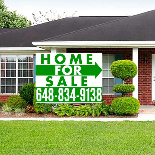 Home Sale Yard Sign - Plain White Green - Right Arrow Design YardSigns.com