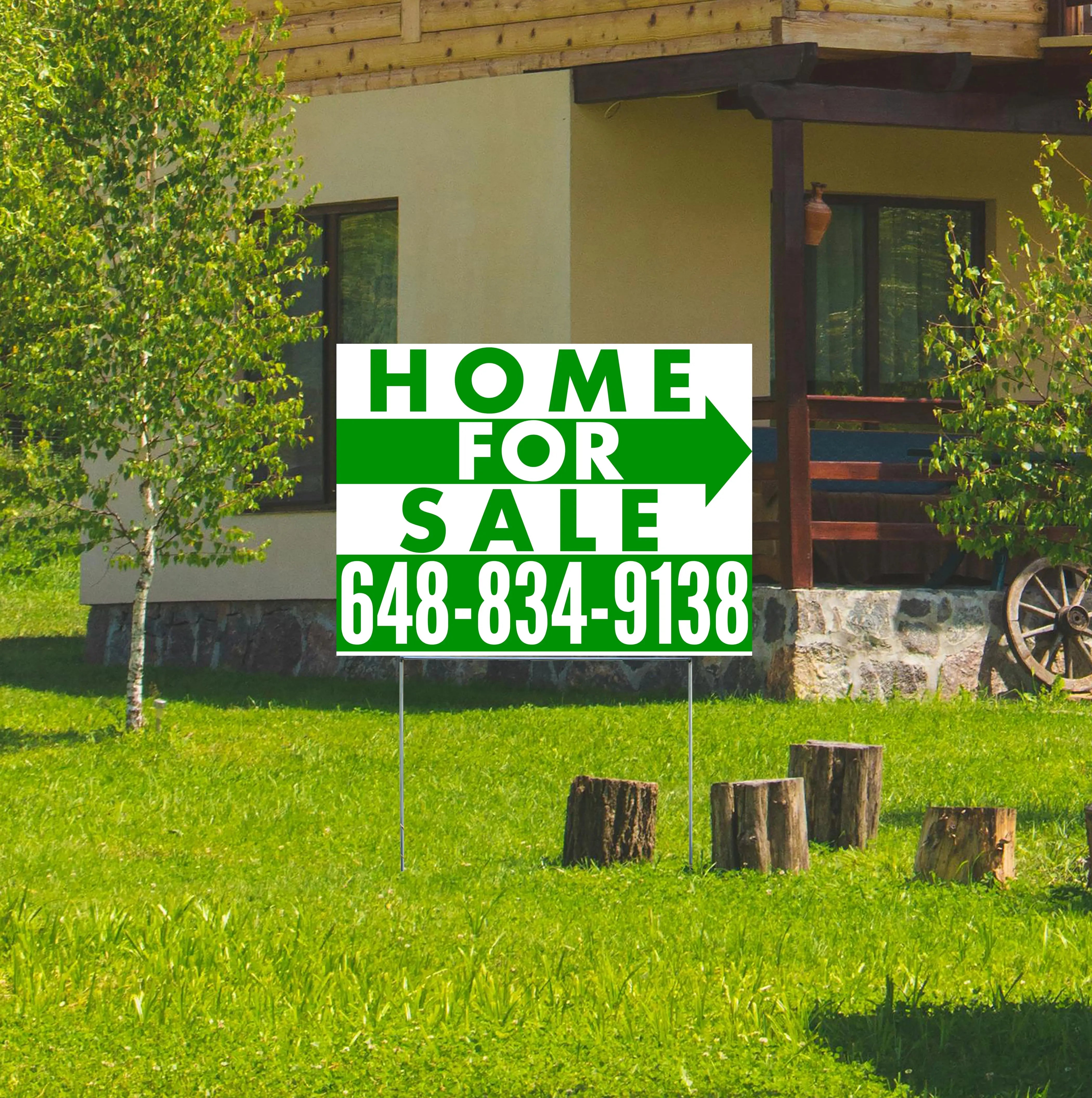 Home Sale Yard Sign - Plain White Green - Right Arrow Design YardSigns.com
