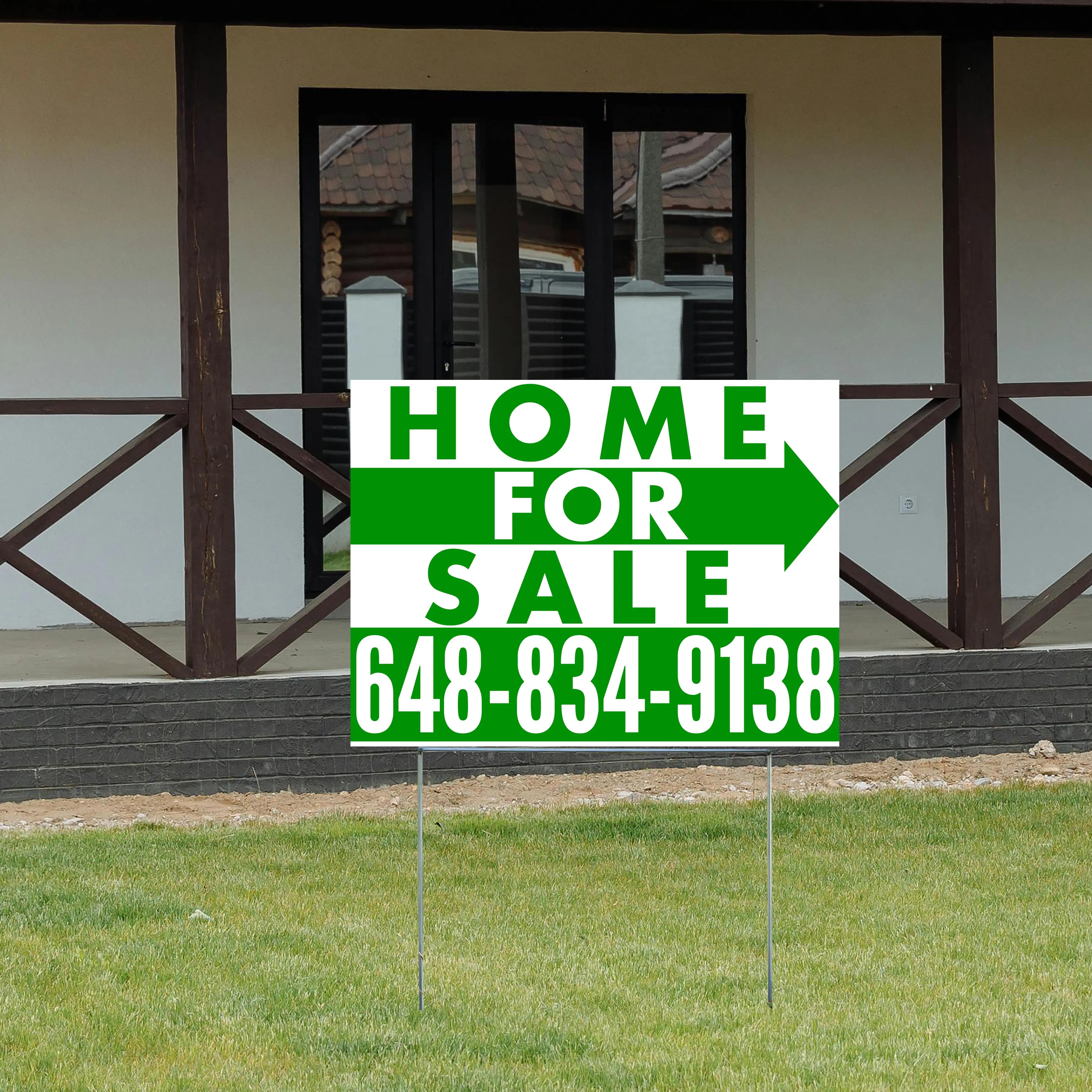 Home Sale Yard Sign - Plain White Green - Right Arrow Design YardSigns.com