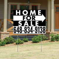 Home Sale Yard Sign - Plain Black White - Right Arrow Design YardSigns.com