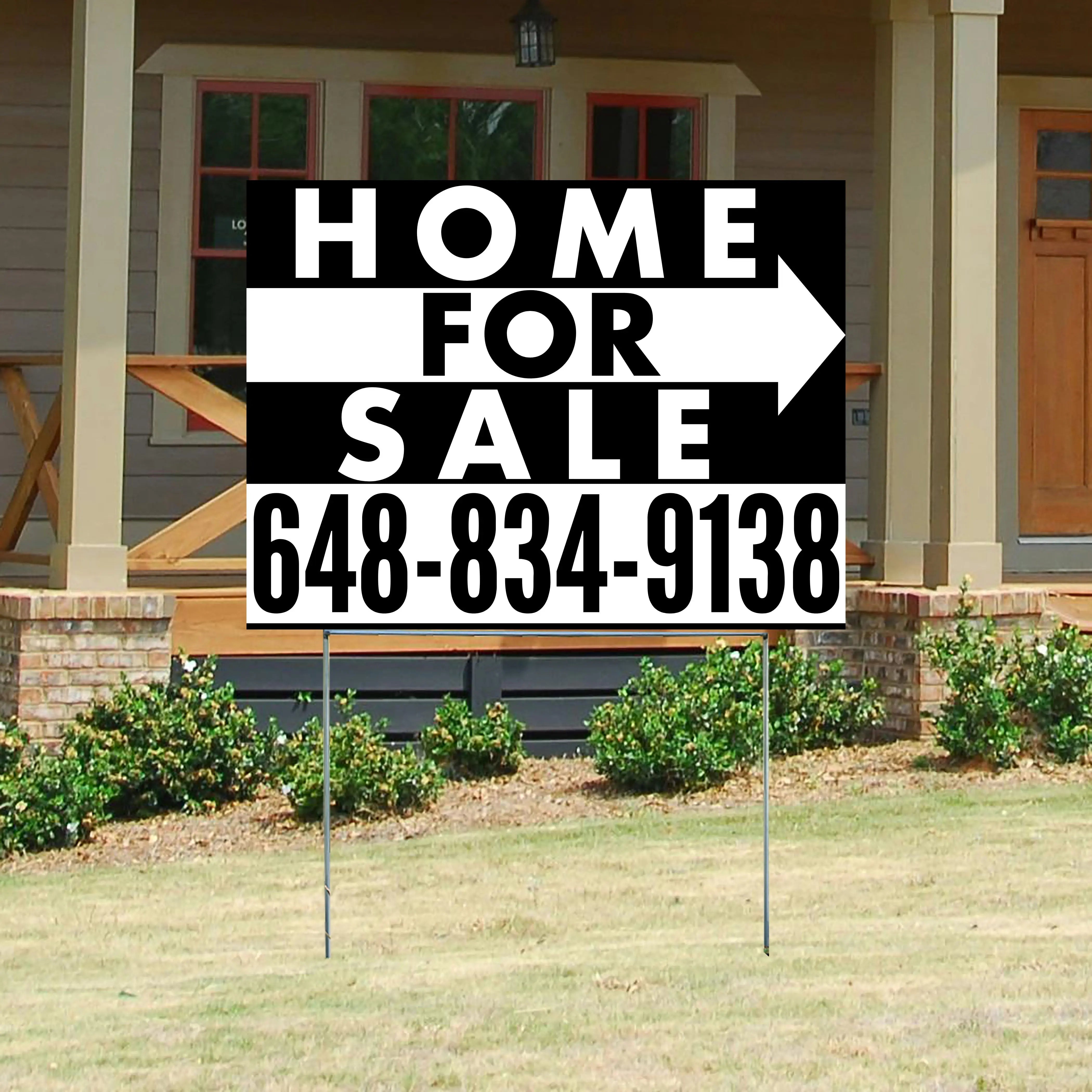 Home Sale Yard Sign - Plain Black White - Right Arrow Design YardSigns.com
