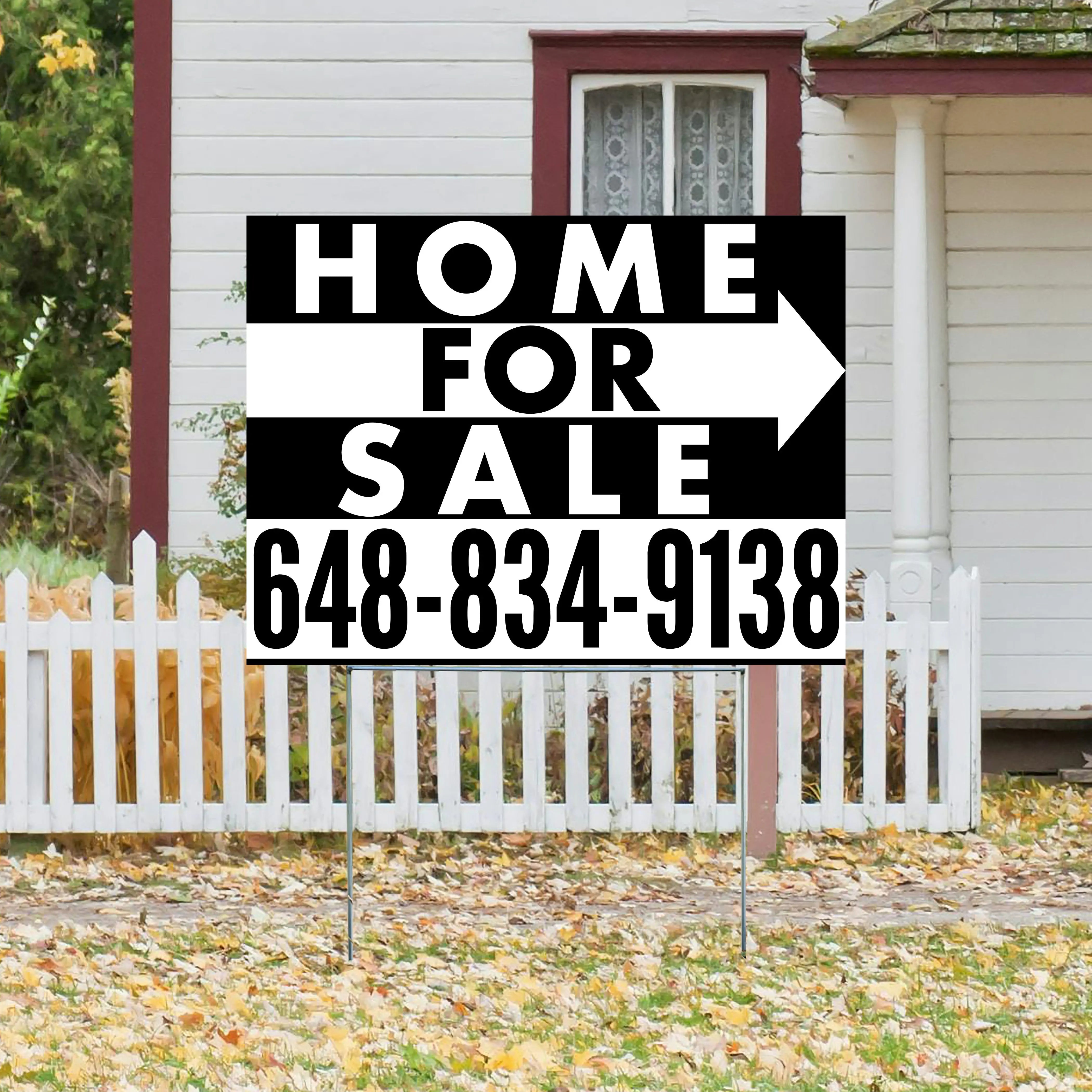 Home Sale Yard Sign - Plain Black White - Right Arrow Design YardSigns.com