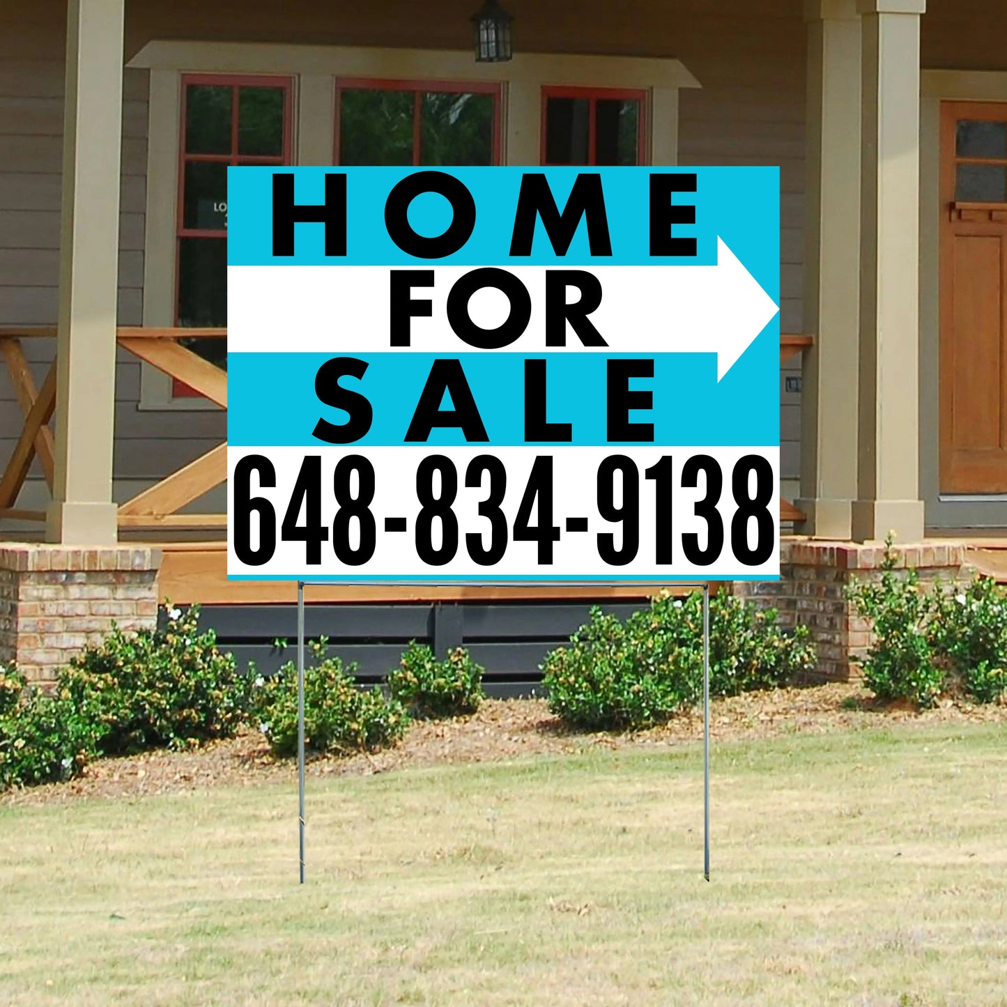 Home Sale Yard Sign - Plain Aqua Blue White - Right Arrow Design YardSigns.com