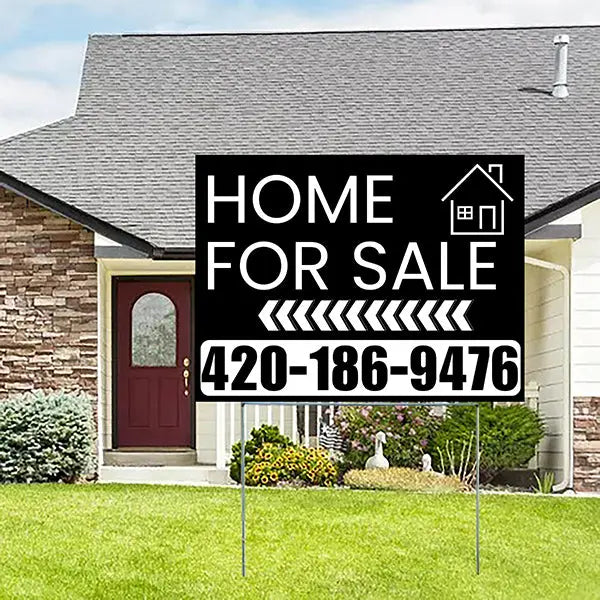 Home Sale Yard Sign - Plain Black White - Left Arrow Design YardSigns.com