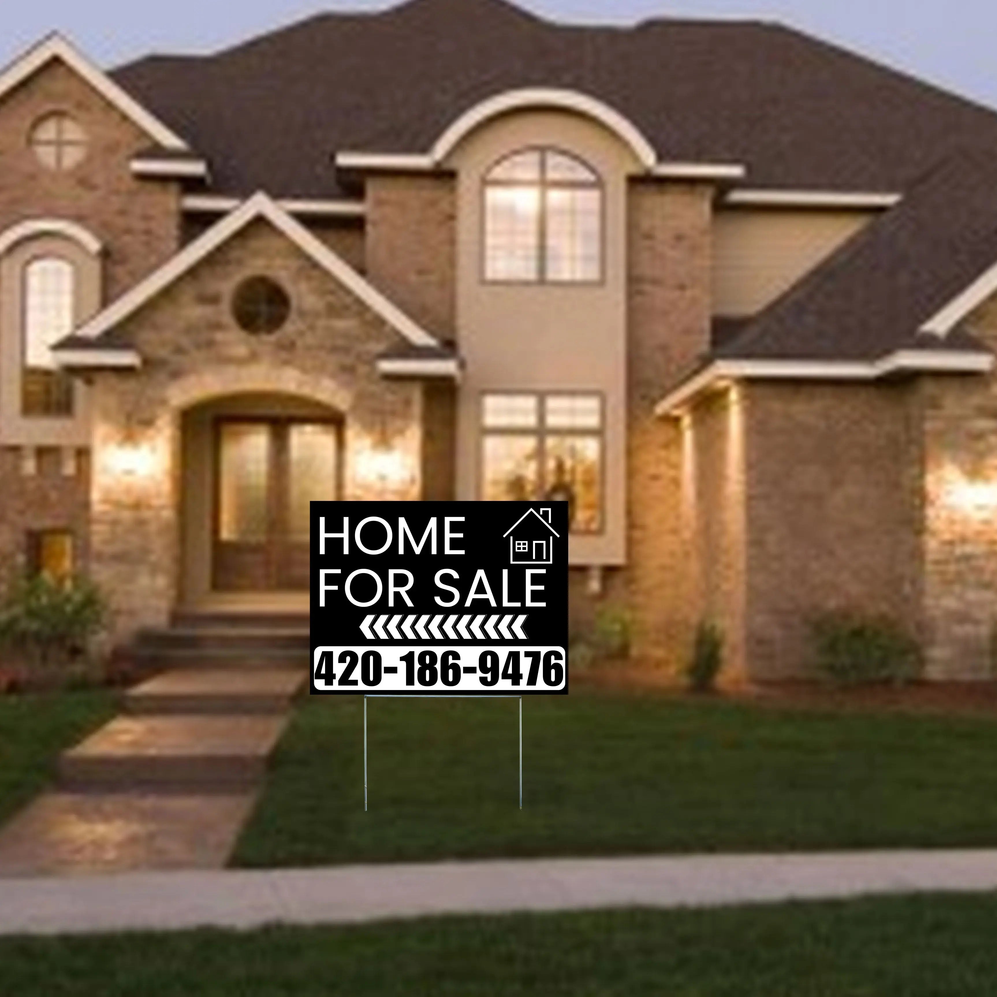 Home Sale Yard Sign - Plain Black White - Left Arrow Design YardSigns.com