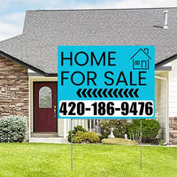 Home Sale Yard Sign - Plain Aqua Blue White - Left Arrow Design YardSigns.com