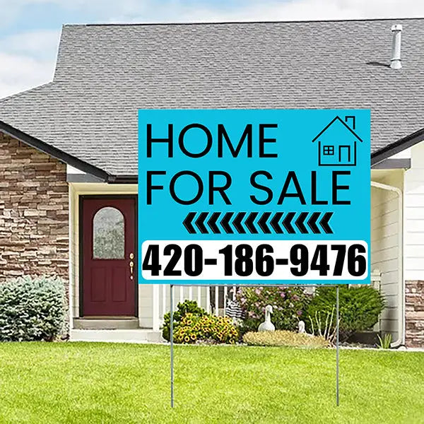Home Sale Yard Sign - Plain Aqua Blue White - Left Arrow Design YardSigns.com