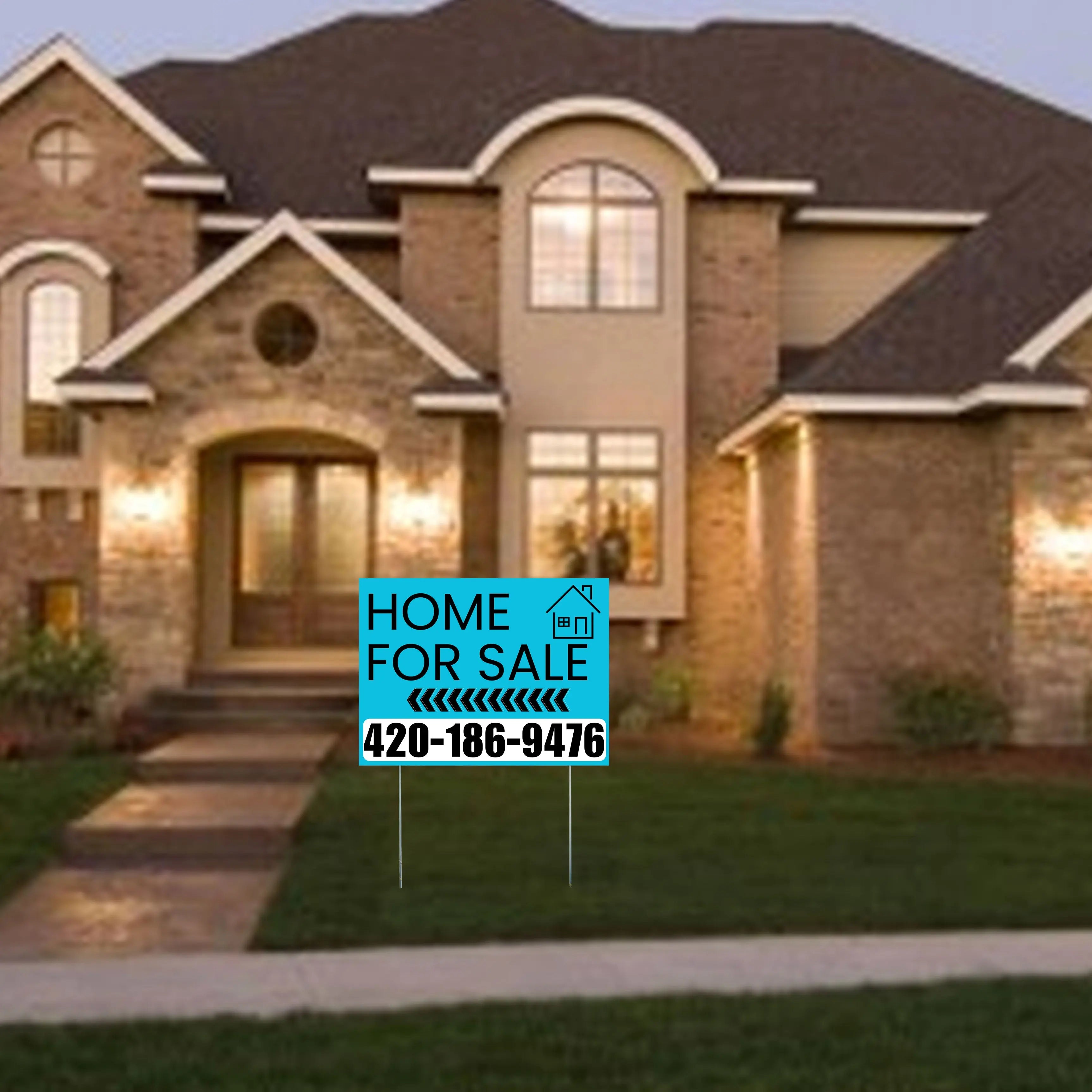 Home Sale Yard Sign - Plain Aqua Blue White - Left Arrow Design YardSigns.com