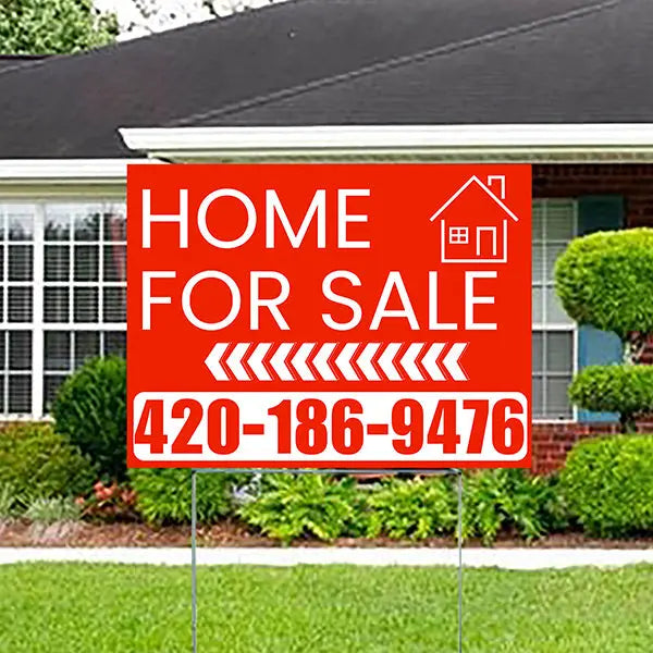 Home Sale Yard Sign - Plain Chili Red White - Left Arrow Design YardSigns.com