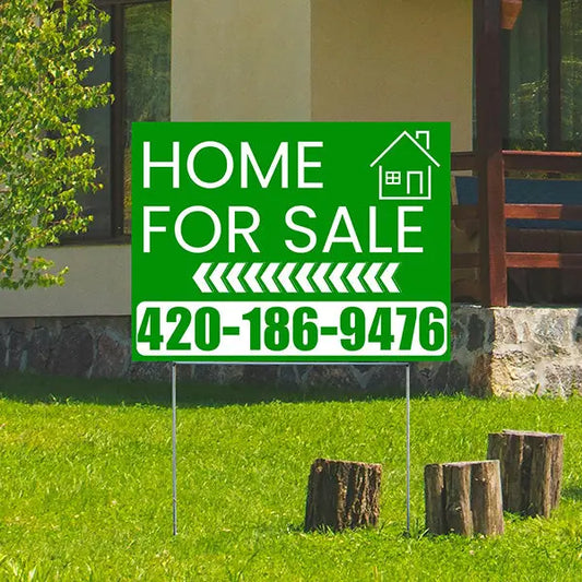 Home Sale Yard Sign - Plain Green White - Left Arrow Design YardSigns.com