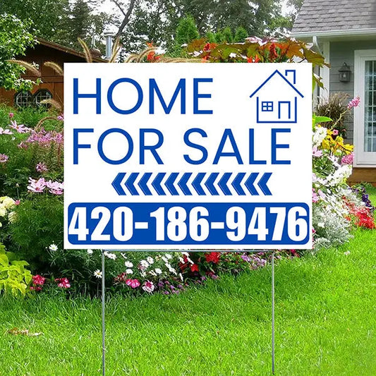 Home Sale Yard Sign - Plain Blue White - Left Arrow Design YardSigns.com