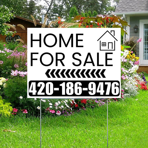 Home Sale Yard Sign - Plain White Black - Left Arrow Design - YardSigns.com