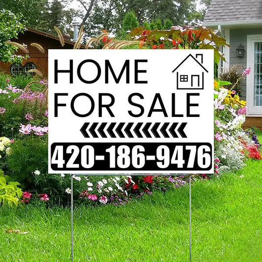 Home Sale Yard Sign - Plain White Black - Left Arrow Design YardSigns.com