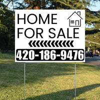 Home Sale Yard Sign - Plain White Black - Left Arrow Design YardSigns.com