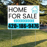 Home Sale Yard Sign - Plain White Aqua Blue - Left Arrow Design YardSigns.com
