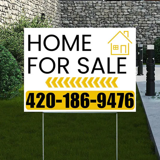 Home Sale Yard Sign - Plain White Mustard Gold - Left Arrow Design YardSigns.com