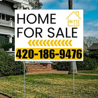 Home Sale Yard Sign - Plain White Mustard Gold - Left Arrow Design YardSigns.com