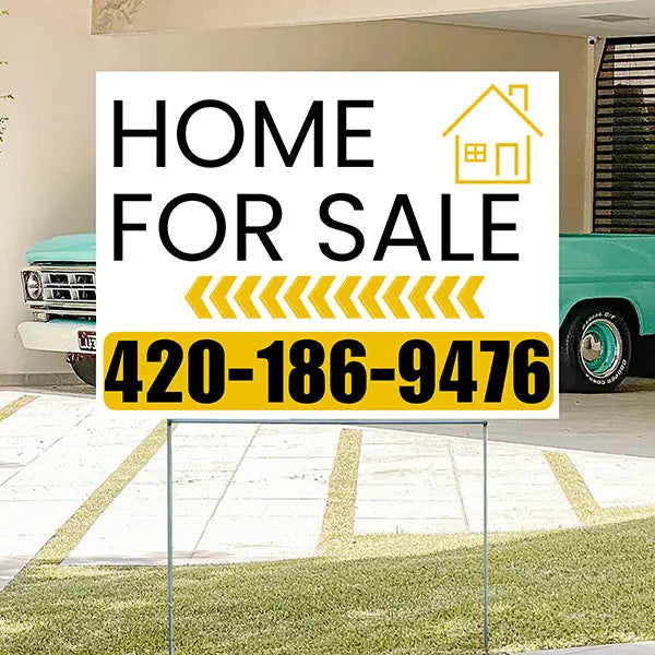 Home Sale Yard Sign - Plain White Mustard Gold - Left Arrow Design YardSigns.com