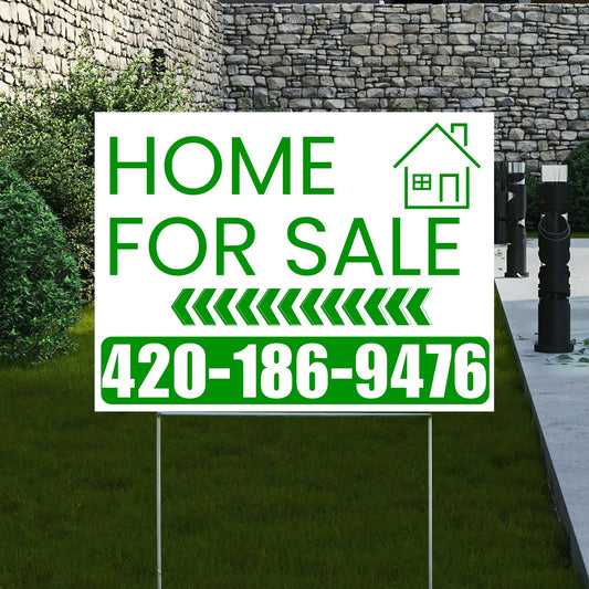 Home Sale Yard Sign - Plain White Green - Left Arrow Design YardSigns.com