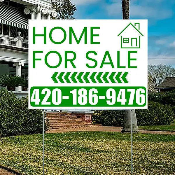 Home Sale Yard Sign - Plain White Green - Left Arrow Design YardSigns.com