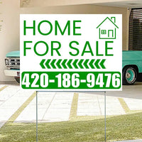 Home Sale Yard Sign - Plain White Green - Left Arrow Design YardSigns.com